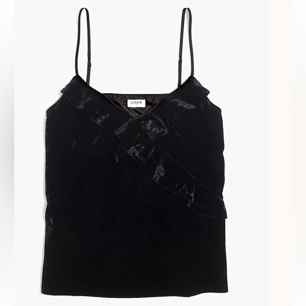 J.Crew- Ruffled Velvet Tank w/adjustable straps, Black, Size 2XL, EUC